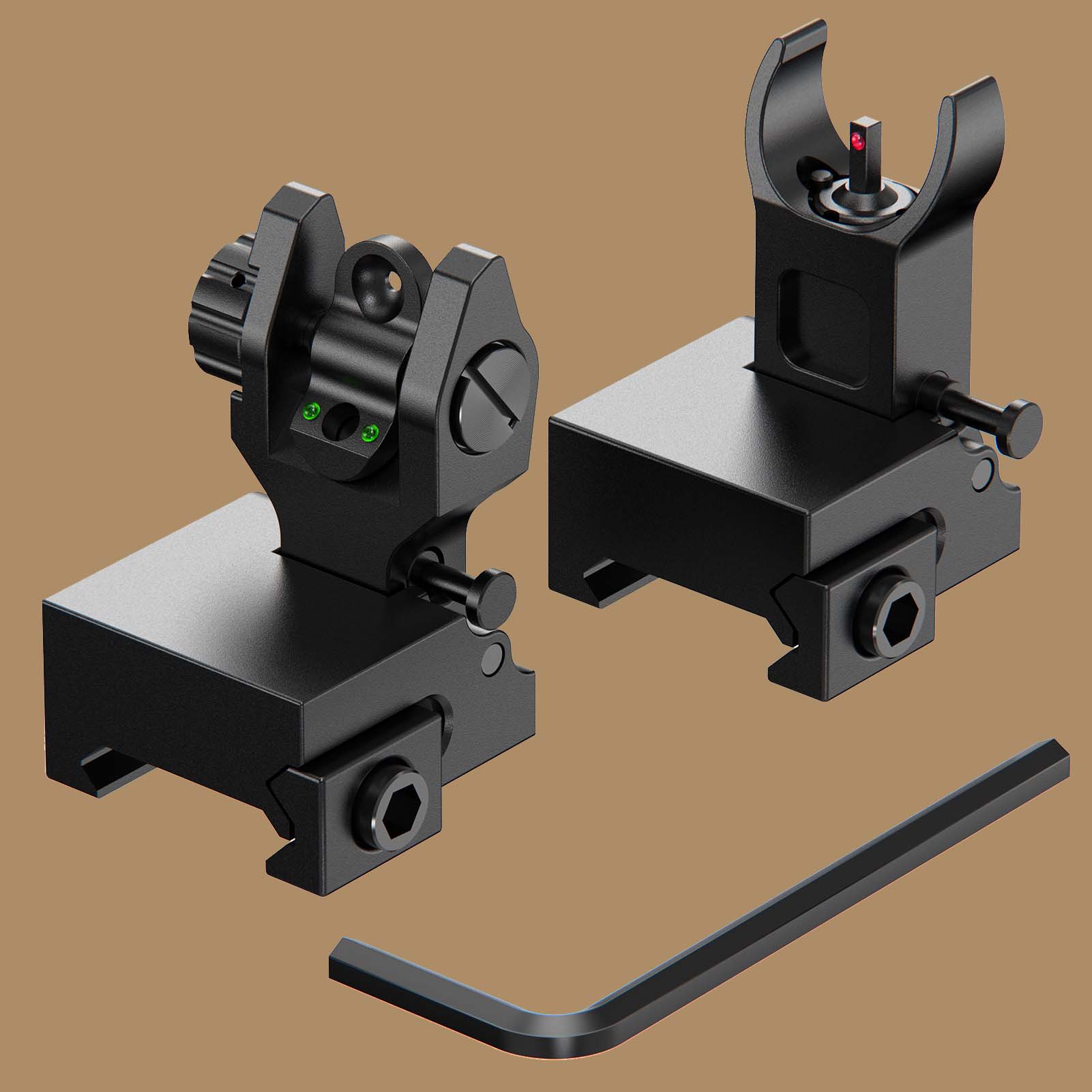 gowutar flip up fiber optic iron sight 90 degree front and rear sight ...