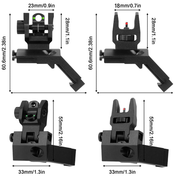 GOWUTAR 45 Degree Offset Pop Up Backup Iron Sights Toolless Fiber Optic Front and Rear Sites Set for Picatinny Rails